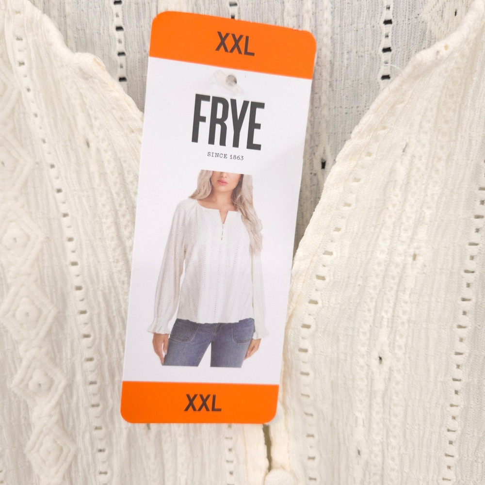 Frye Textured Knit Blouse Womens XXL Ivory Long Sleeve Boho Pointelle Top NWT - Picture 6 of 8